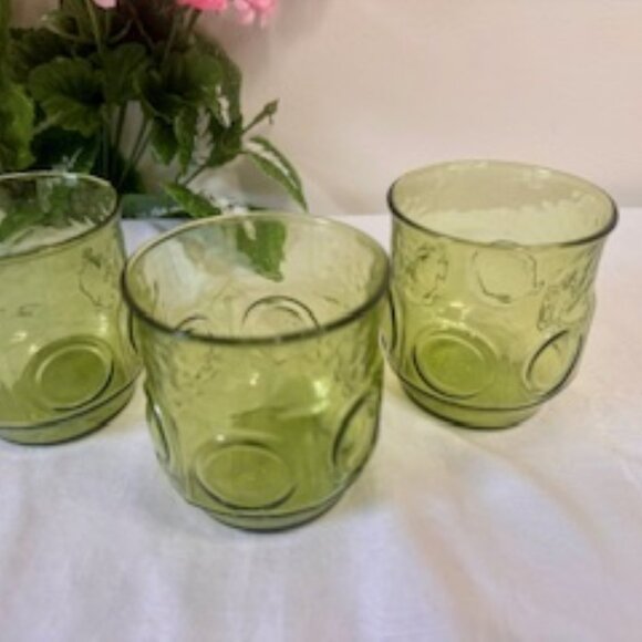 Anchor Hocking Avocado Green Heritage Hill Lowball Glasses – Retro 1970s Barware - Picture 2 of 4